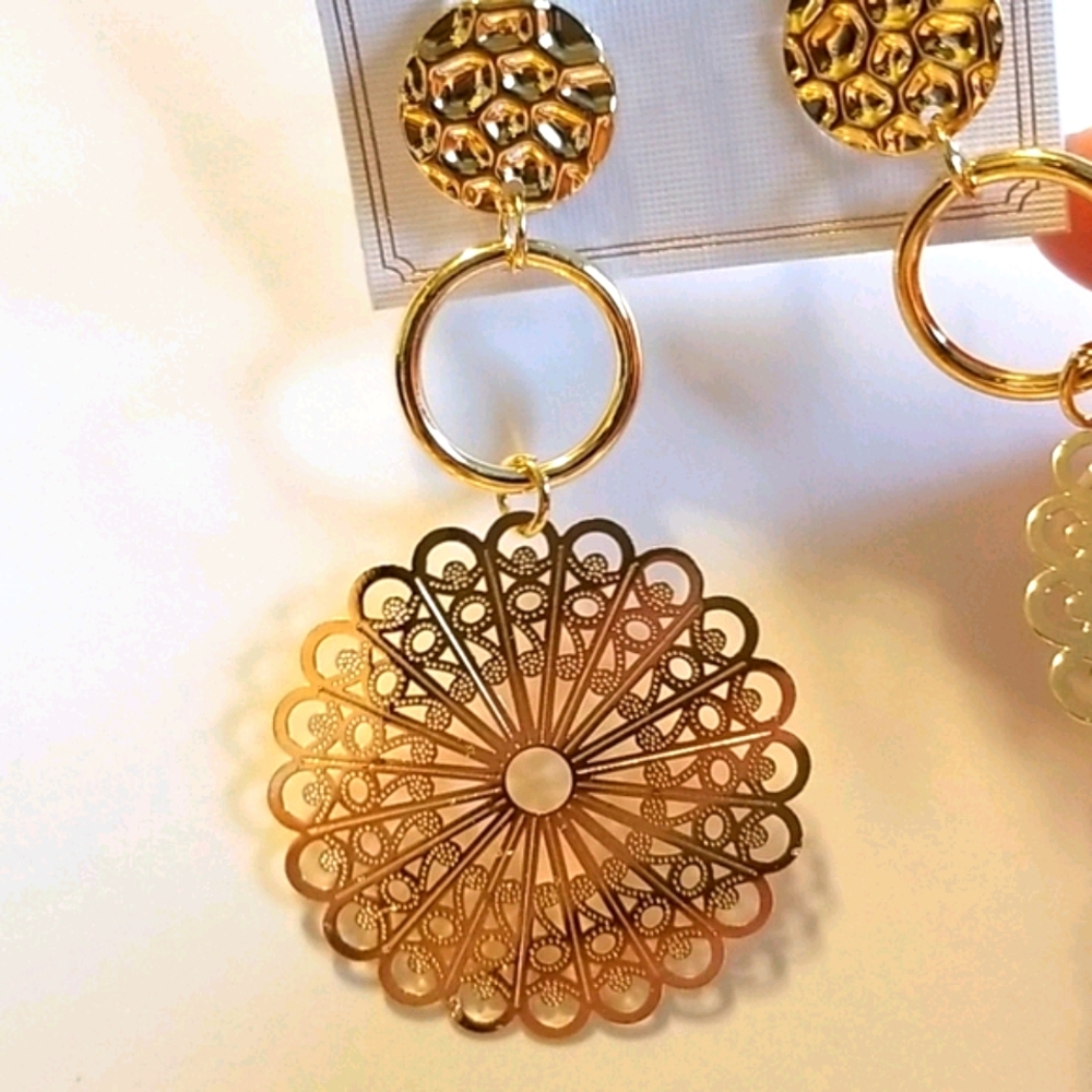 3 for $15  Gold Laser Cut Earrings - Picture 2 of 3